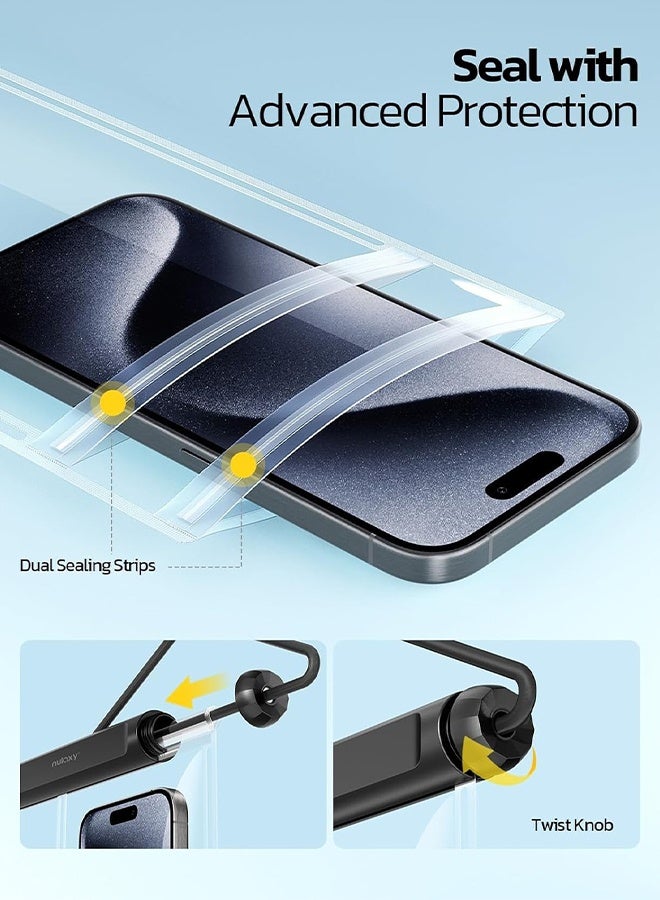 SUNDAREE جراب هاتف مقاوم للماء من البولي يوريثان الحراري IPX8، جراب مزدوج الغلق، جراب جاف للهواتف المحمولة مع حبل تثبيت مناسب لأجهزة تصل إلى 7.5 بوصة، جراب واقٍ لهاتف iPhone 15 14 13 12 11 Pro Max Plus XR، Galaxy S24 S23 - أسود وأبيض - Image 4