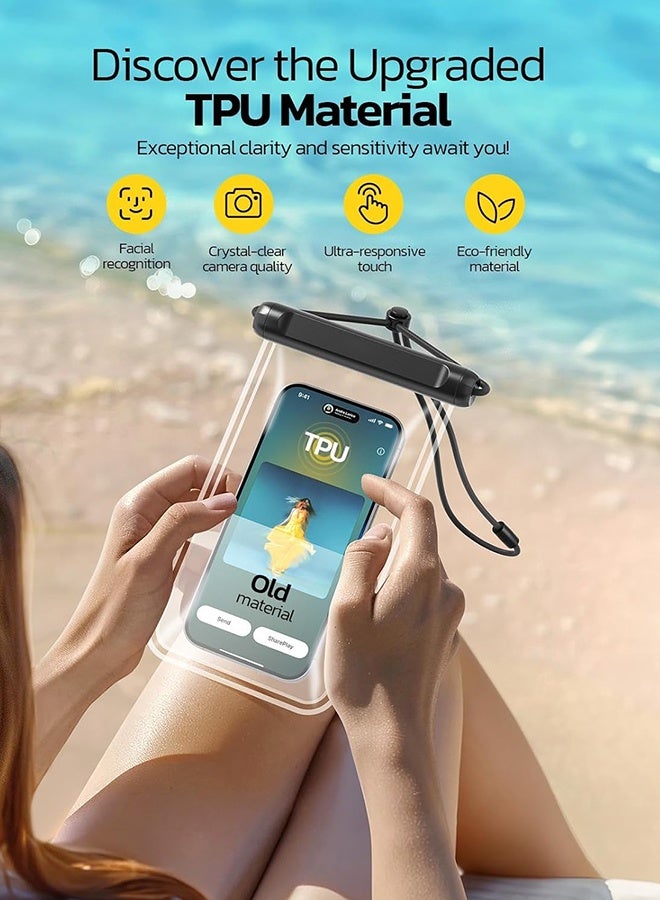 SUNDAREE جراب هاتف مقاوم للماء من البولي يوريثان الحراري IPX8، جراب مزدوج الغلق، جراب جاف للهواتف المحمولة مع حبل تثبيت مناسب لأجهزة تصل إلى 7.5 بوصة، جراب واقٍ لهاتف iPhone 15 14 13 12 11 Pro Max Plus XR، Galaxy S24 S23 - أسود وأبيض - Image 3