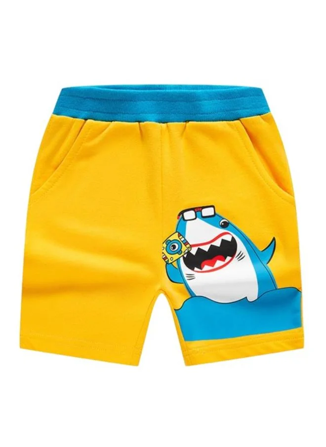 YUNIQEE Yellow Regular Fit Mid Rise Printed Shorts