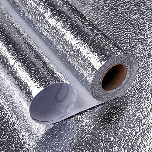 AMULAKH Heat Resistant Washable Peel and Stick Aluminium Foil Oil Proof Waterproof Kitchen Back Splash Wallpaper Stickers Creative Aluminium Paper for Home/Kitchen Sticky mat (2 Meter), Silver - Image 1