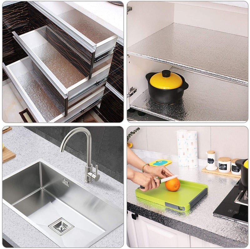 AMULAKH Heat Resistant Washable Peel and Stick Aluminium Foil Oil Proof Waterproof Kitchen Back Splash Wallpaper Stickers Creative Aluminium Paper for Home/Kitchen Sticky mat (2 Meter), Silver - Image 5