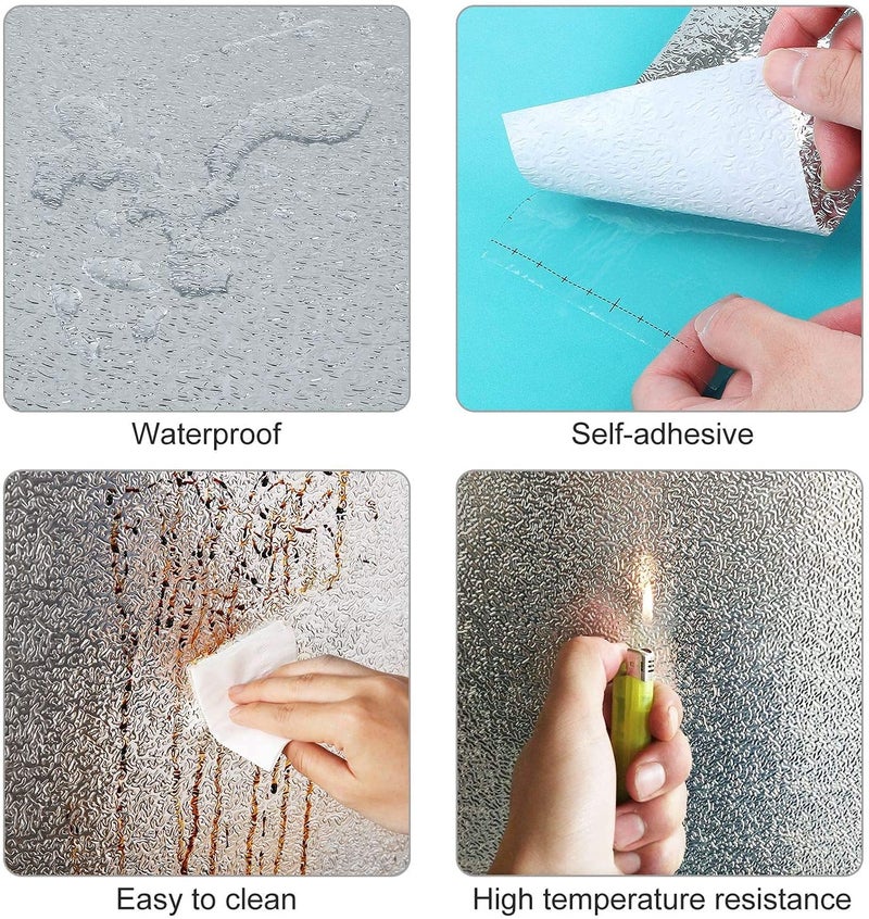 AMULAKH Heat Resistant Washable Peel and Stick Aluminium Foil Oil Proof Waterproof Kitchen Back Splash Wallpaper Stickers Creative Aluminium Paper for Home/Kitchen Sticky mat (2 Meter), Silver - Image 2