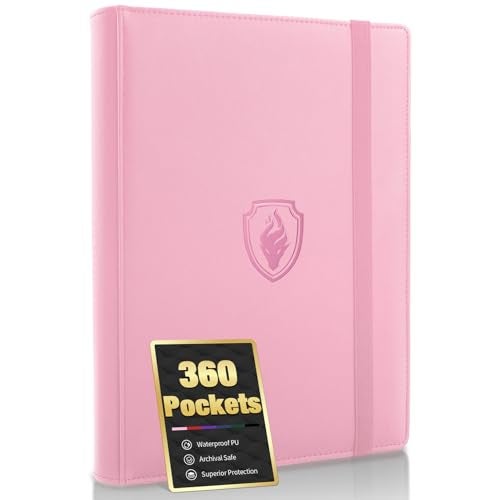 Fabmaker Premium 9 Pocket Card Binder for 360 Cards Fabmaker PU Cover Trading Card Binder Sturdy Card Collection Album Sleek Card Holder Folders for Game Cards Sports Cards Pink - Image 1
