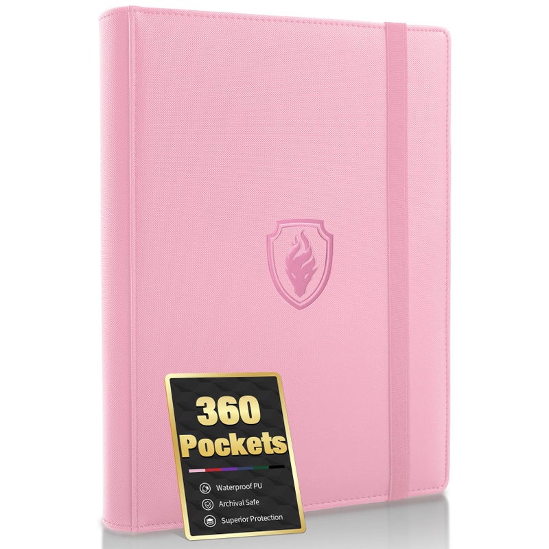 Fabmaker Premium 9 Pocket Card Binder for 360 Cards Fabmaker PU Cover Trading Card Binder Sturdy Card Collection Album Sleek Card Holder Folders for Game Cards Sports Cards Pink - Image 2