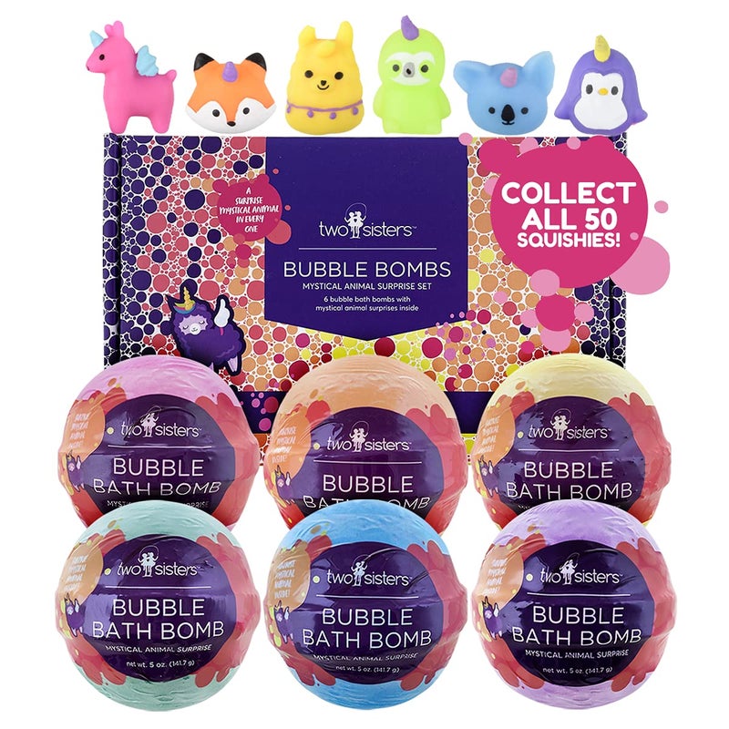 Two Sisters Mystical Bath Bombs for Girls and Boys with Surprise Toys Inside (6 Pack) - Large Bubble Bomb for Kids - Fruity Scents, Fizzies, Made in USA, Mystic Animal Squishy - Ideal Birthday Gift by Two Sisters - Image 1