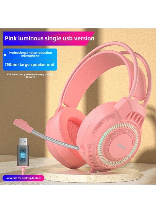 Chicken Game With Wheat Herdsman Headset E-sports Headset Eat Wired Headset Desktop Computer Notebook-Color:(universal *7.1 Channel Usb Interface For Desktop Computers And Notebooks) Cute Pink Colorful Light Qingying Official  - Image 1