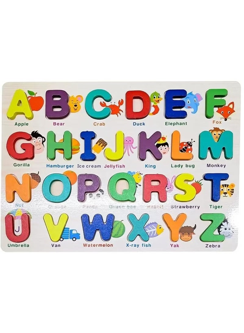 Wooden ABC Alphabet Puzzle Board – Montessori Learning Toy for Toddlers & Kids, Educational ABCD Jigsaw Board for Early Learning and Study