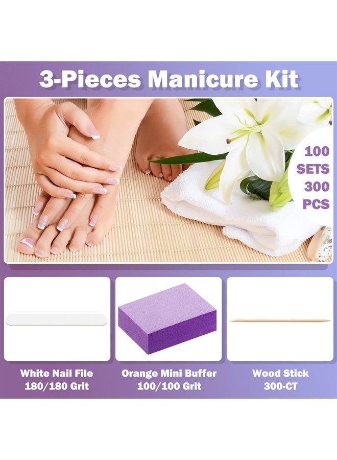 Leelosp 100 Sets Disposable Manicure Kit Includes Wood Nail File Wood Stick and Buffer Basics 3 Piece Nail Kit Manicure and Pedicure Kits Individually Package for Home Travel Salon Use  - Image 3