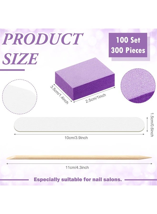 Leelosp 100 Sets Disposable Manicure Kit Includes Wood Nail File Wood Stick and Buffer Basics 3 Piece Nail Kit Manicure and Pedicure Kits Individually Package for Home Travel Salon Use  - Image 2