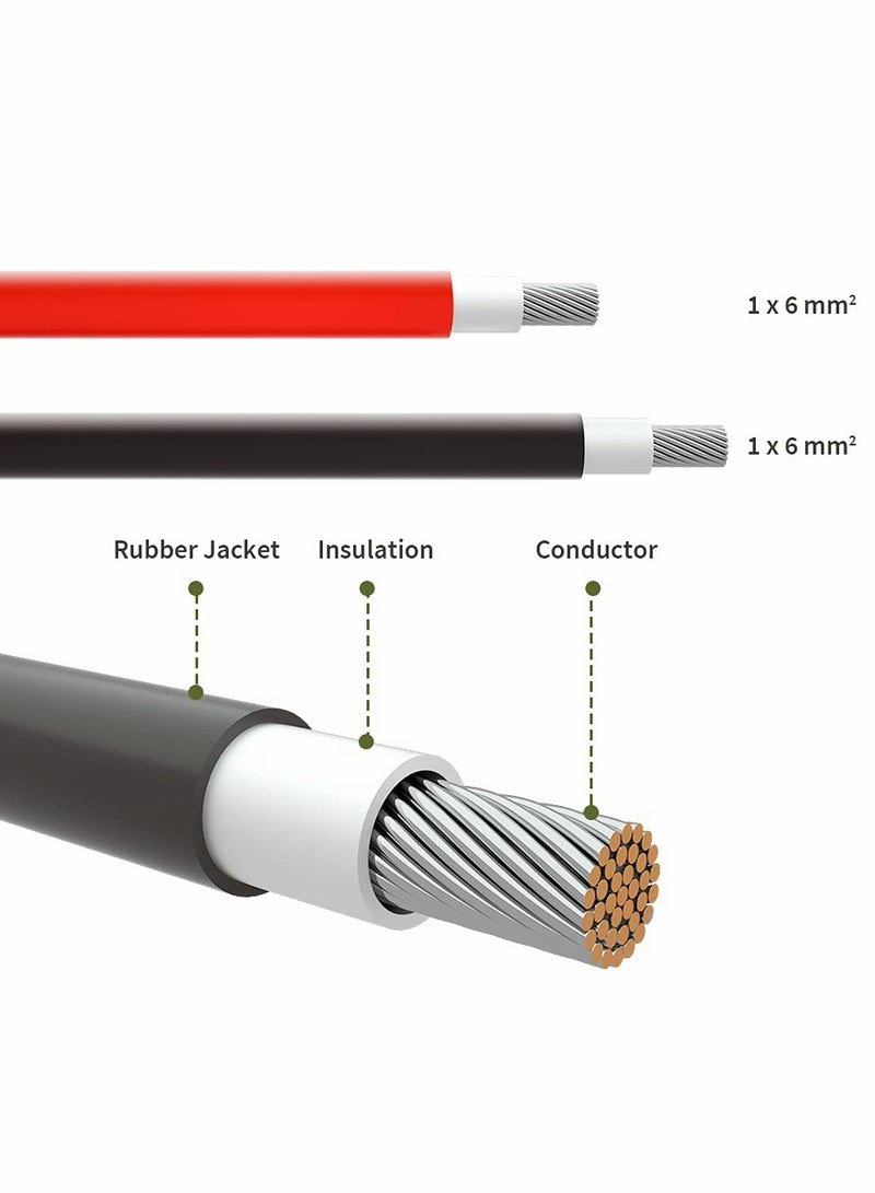 10FT 10AWG Waterproof Solar Panel Extension Cord, Female and Male Connector Adapter for Power Generation (Red/Black) - Image 2