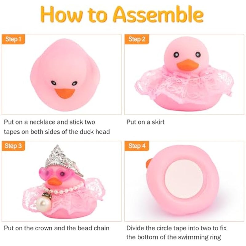 Car Rubber Duck Decoration Pink Car Accessories for Dashboard, Pink Pearl String - Image 2