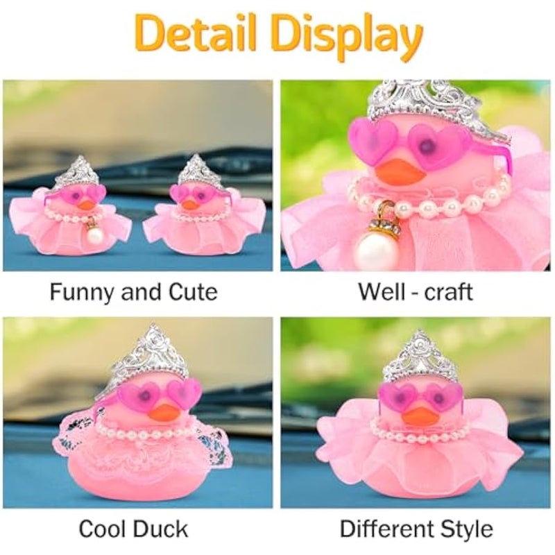 Car Rubber Duck Decoration Pink Car Accessories for Dashboard, Pink Pearl String - Image 3