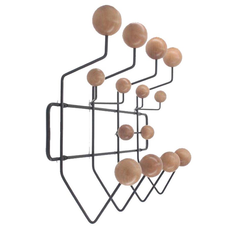 شيسيديكو شماعة معطف كلاسيكية معلقة على الحائط مع كرات خشبية مطلية بتصميم عصري من منتصف القرن، إطار أسود طبيعي