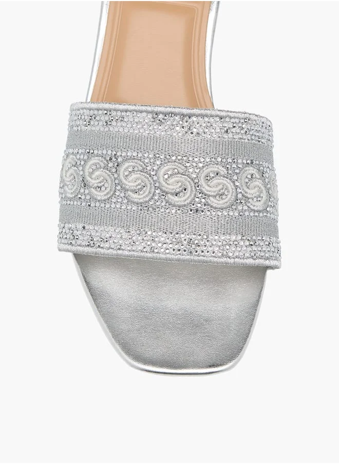Celeste Womens Embellished Slip-On Sandals With Block Heels Ramadan Collection