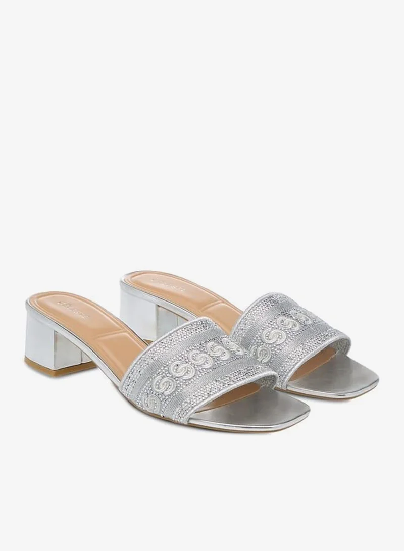 سيليست صنادل نسائية سهلة الارتداء بكعب عريض مزين