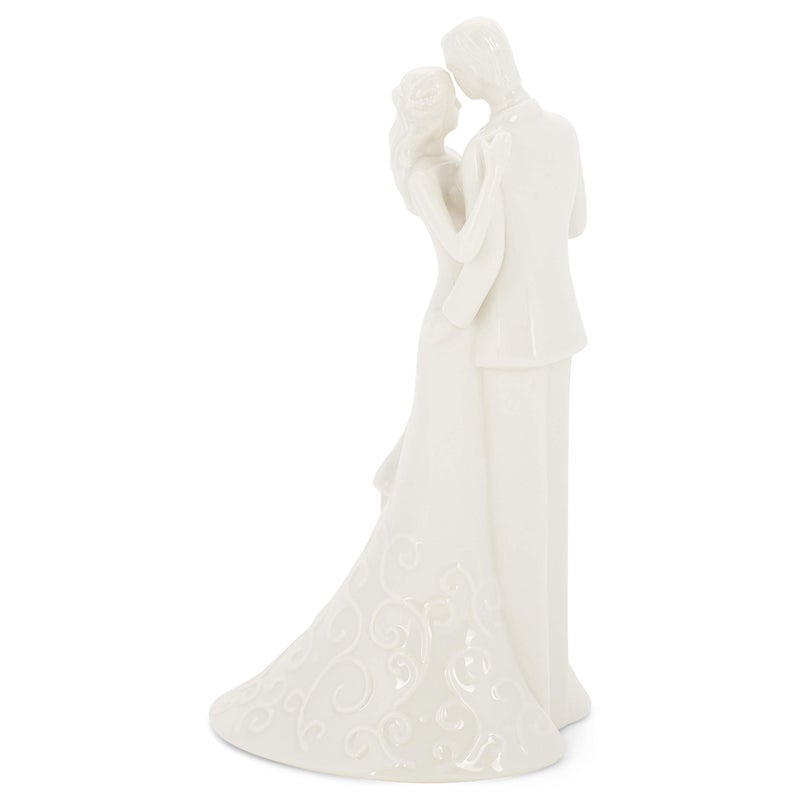 Roman 8.5" Wedding Cake Topper â€“ Elegant Bride and Groom Figurine with â€œLove Is Patientâ€ Inscription, Porcelain Finish, Wedding or Anniversary Keepsake - Image 4