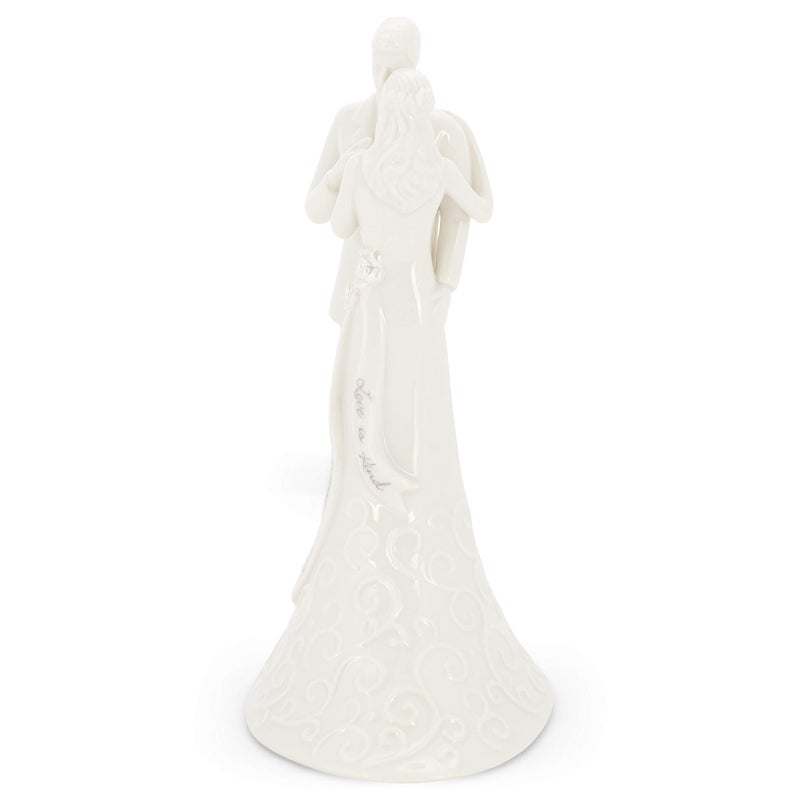 Roman 8.5" Wedding Cake Topper â€“ Elegant Bride and Groom Figurine with â€œLove Is Patientâ€ Inscription, Porcelain Finish, Wedding or Anniversary Keepsake - Image 5