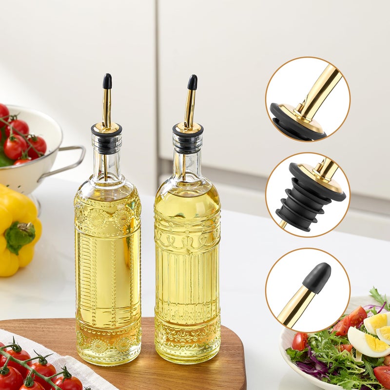 Ruiao 4 Pcs Olive Oil Dispenser Bottle for Kitchen,17oz Clear Glass Oil and Vinegar Dispenser Bottle Set, Classic Coffee Syrup Dispenser with 4 Stainless Steel Spouts and 1 Funnel (Square) - Image 3