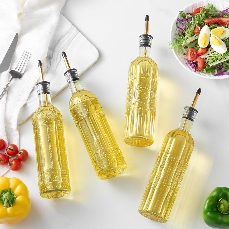 Ruiao 4 Pcs Olive Oil Dispenser Bottle for Kitchen,17oz Clear Glass Oil and Vinegar Dispenser Bottle Set, Classic Coffee Syrup Dispenser with 4 Stainless Steel Spouts and 1 Funnel (Square) - Image 4