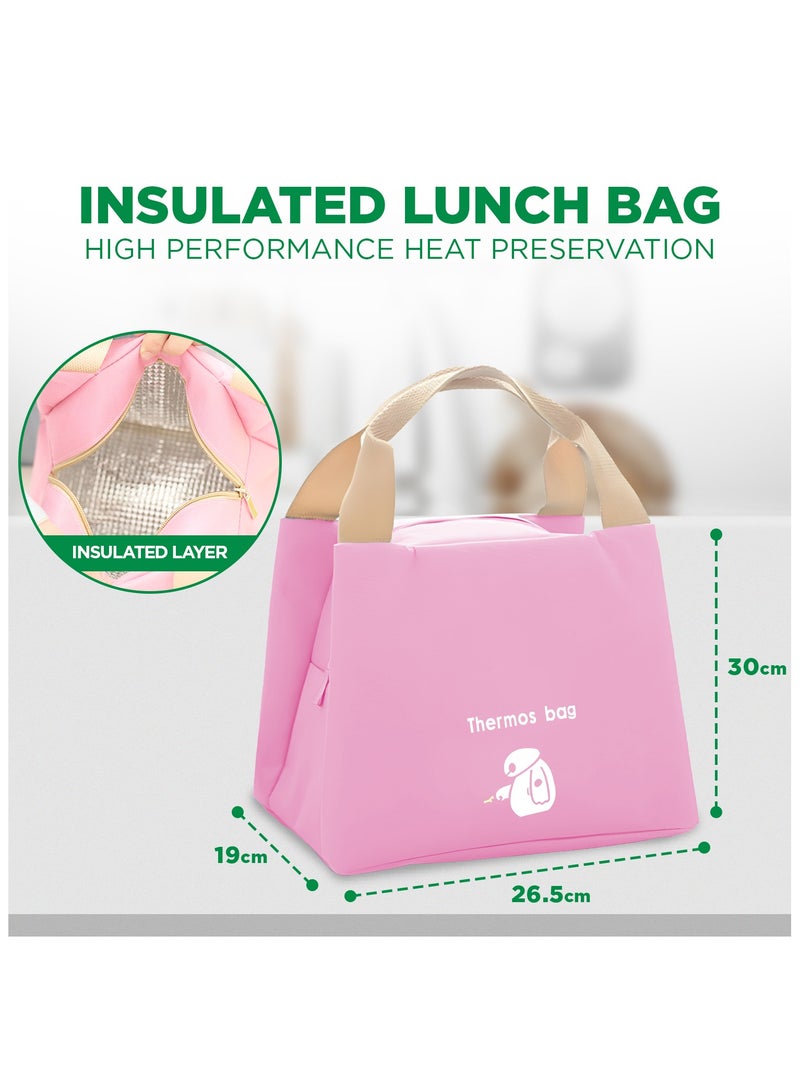 AC&L 1000ml Stainless Steel Lunch Box, Bento Box with 3 Compartment for Kids and Adults, Skid-proof Silicone with Tableware Set and Insulated Lunch Bag, Dishwasher & Microwave Safe (Pink) - Image 3