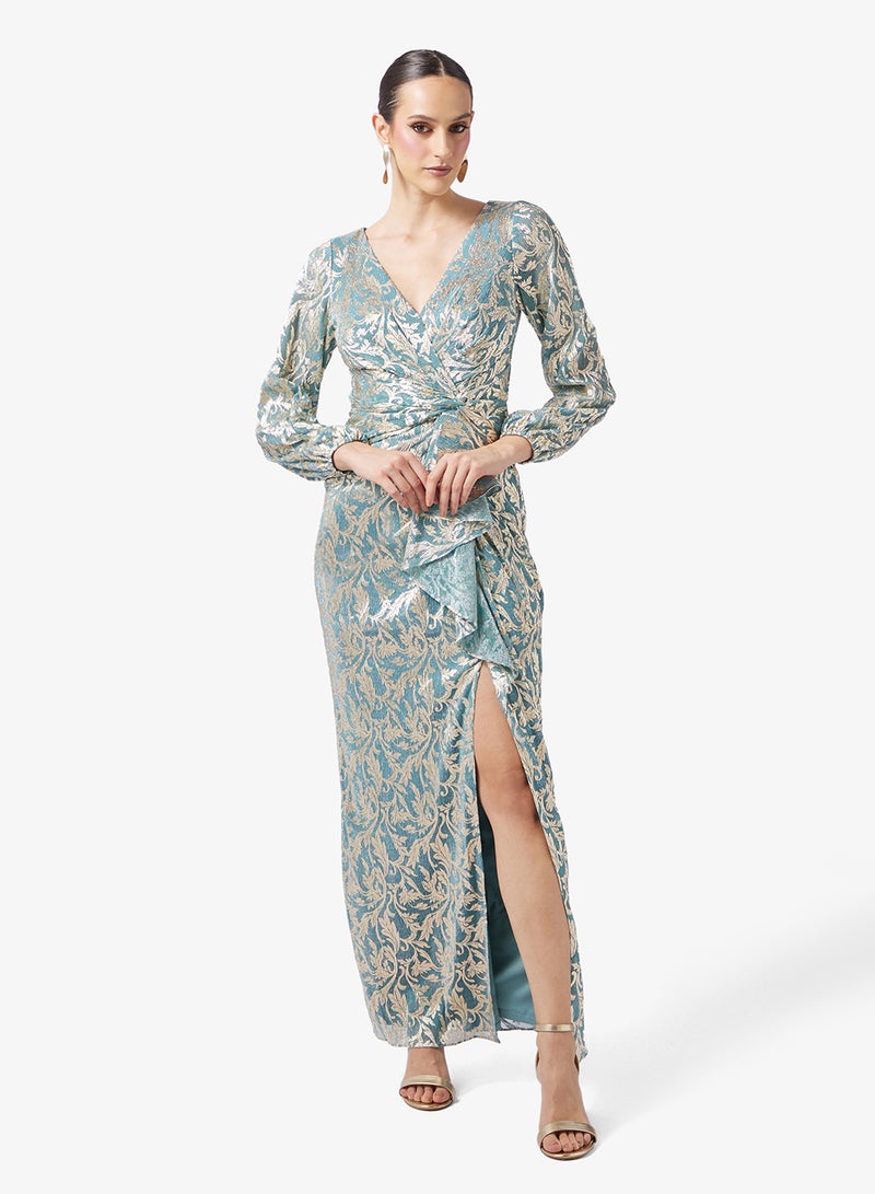 Adrianna Papell Metallic Crinkle Gown Dress - Image 1