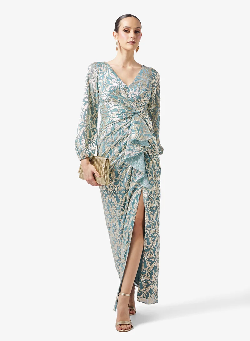 Adrianna Papell Metallic Crinkle Gown Dress