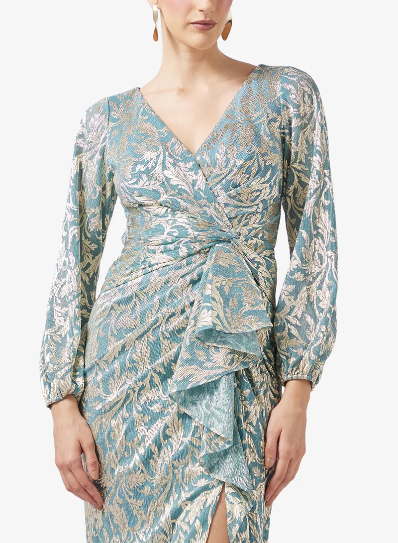 Adrianna Papell Metallic Crinkle Gown Dress