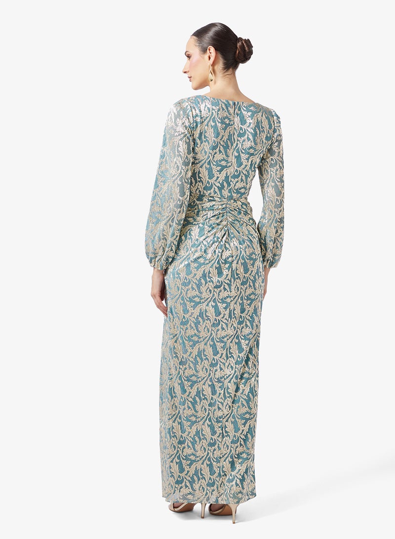 Adrianna Papell Metallic Crinkle Gown Dress - Image 2