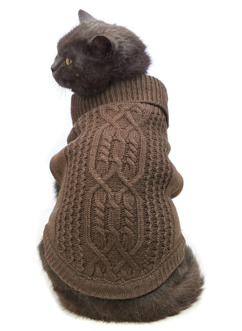 Cats Knitted Sweaters Turtleneck Knitted Sleeveless Cat Clothes Warm Winter Kitten Clothes Outfits for Cats or Small Dogs in Cold Season Brown S  - Image 1
