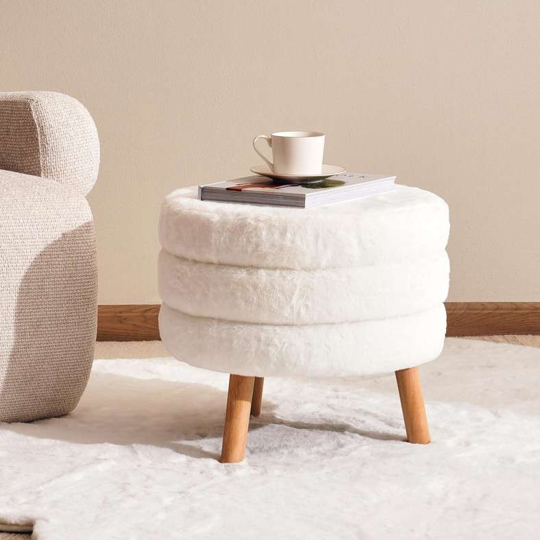 Pan Home Plush Velvet Pouf - White