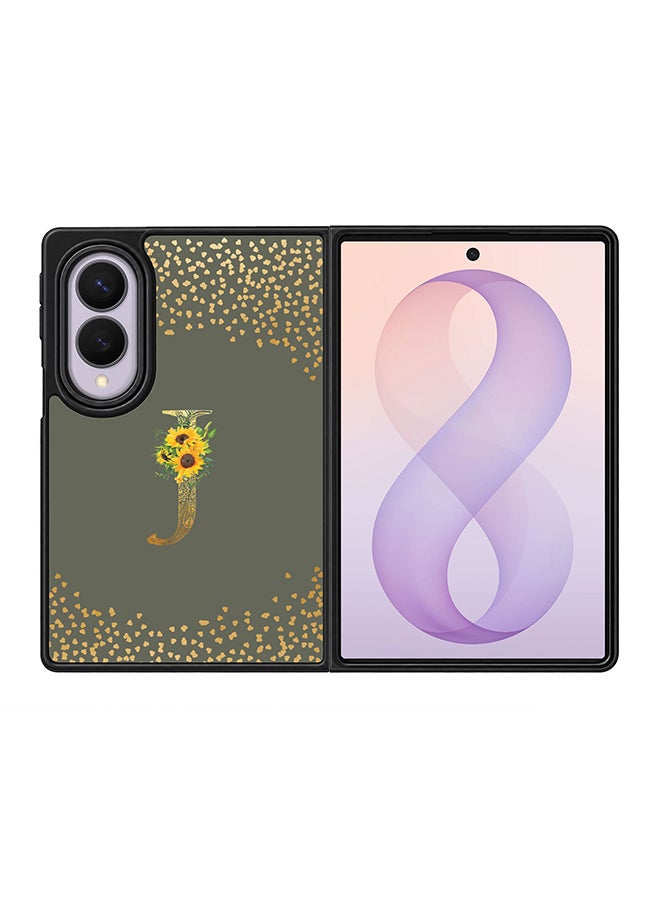 Stylizedd Rugged Case for Samsung Galaxy Z Fold8- Slim Fit Hybrid Rubber Cover Sunflower Monogram - J (Olive Green)