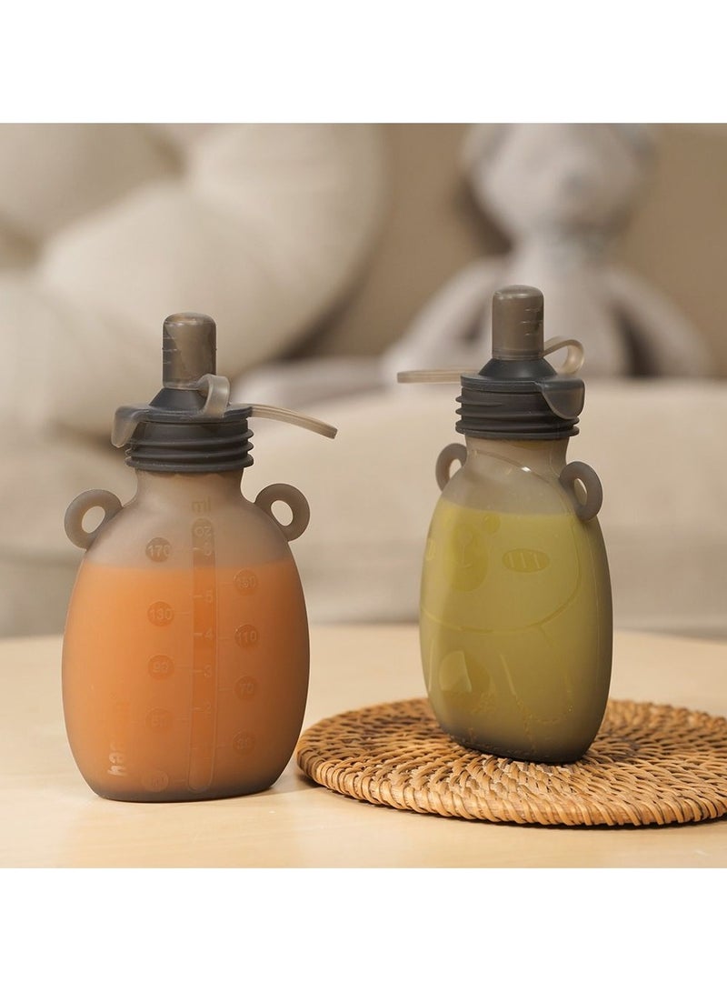Haakaa Happii Bear Silicone Goody Pouch,Reusable Baby Pouches for Homemade Organic Purees, Juices, Smoothies, and Yogurt - Perfect for Toddlers and Kids - 170ml - 1pc