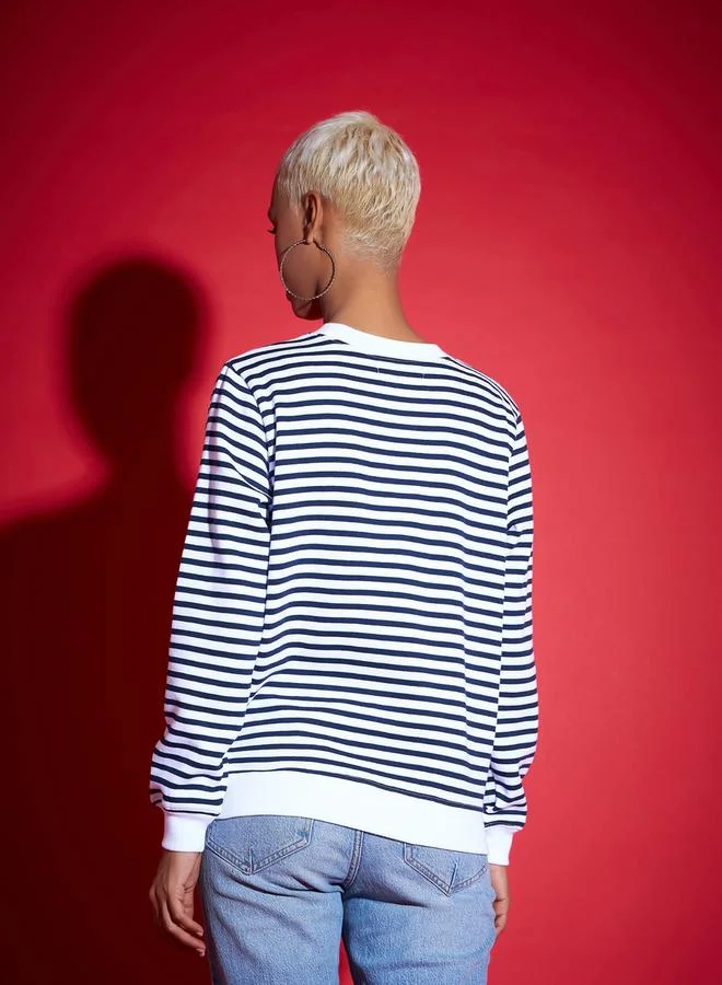 SASSAFRAS Regular Fit Striped Fleece Sweatshirt by Styli