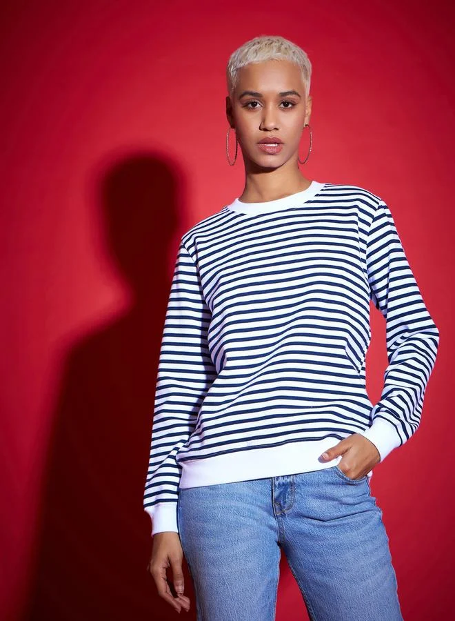 SASSAFRAS Regular Fit Striped Fleece Sweatshirt
