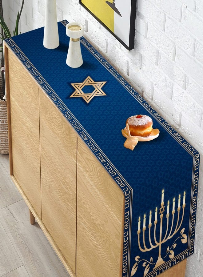 Pudodo Hanukkah Table Runner Chanukah Menorah Star of David Jewish Festival Holiday Party Kitchen Dining Home Decoration (13" x 72") - Image 4