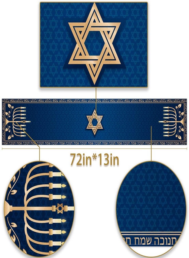 Pudodo Hanukkah Table Runner Chanukah Menorah Star of David Jewish Festival Holiday Party Kitchen Dining Home Decoration (13" x 72") - Image 3