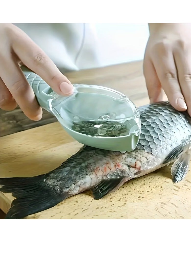PAMEER Fish Scale Peeler With Cover, Plastic Fish Scale Scraper Remover  Fish Scales Clean Tools Safe Fish Scales Brush Peeler with Clear Cover Kitchen Gadgets Accessions Efficiently removes Fish Scales - Image 1