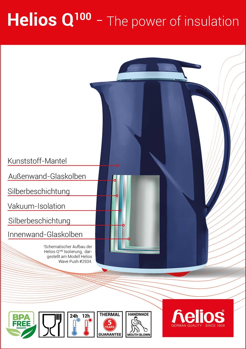 Helios Top Push Vacuum Jug Dark Blue 1 Litre - Image 2