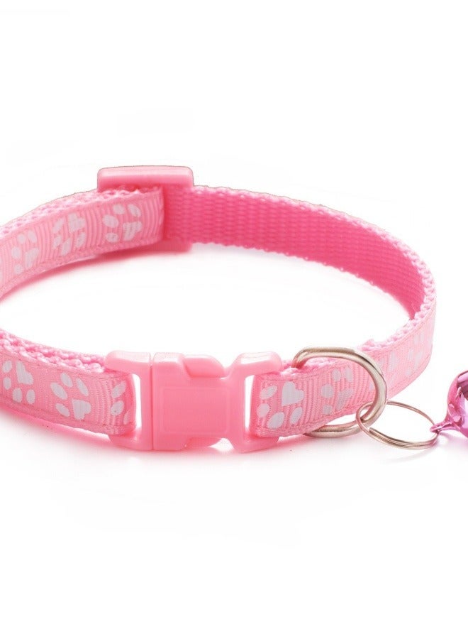 Generic Adjustable Nylon Dog/Cat Collar with Bell, Multi-Colors Paw Print, for Small and Medium Pets, Adjustable Cat Collar Cute Pet Collar With Removable Bell For Cats Small Dogs(Pink）  - Image 2