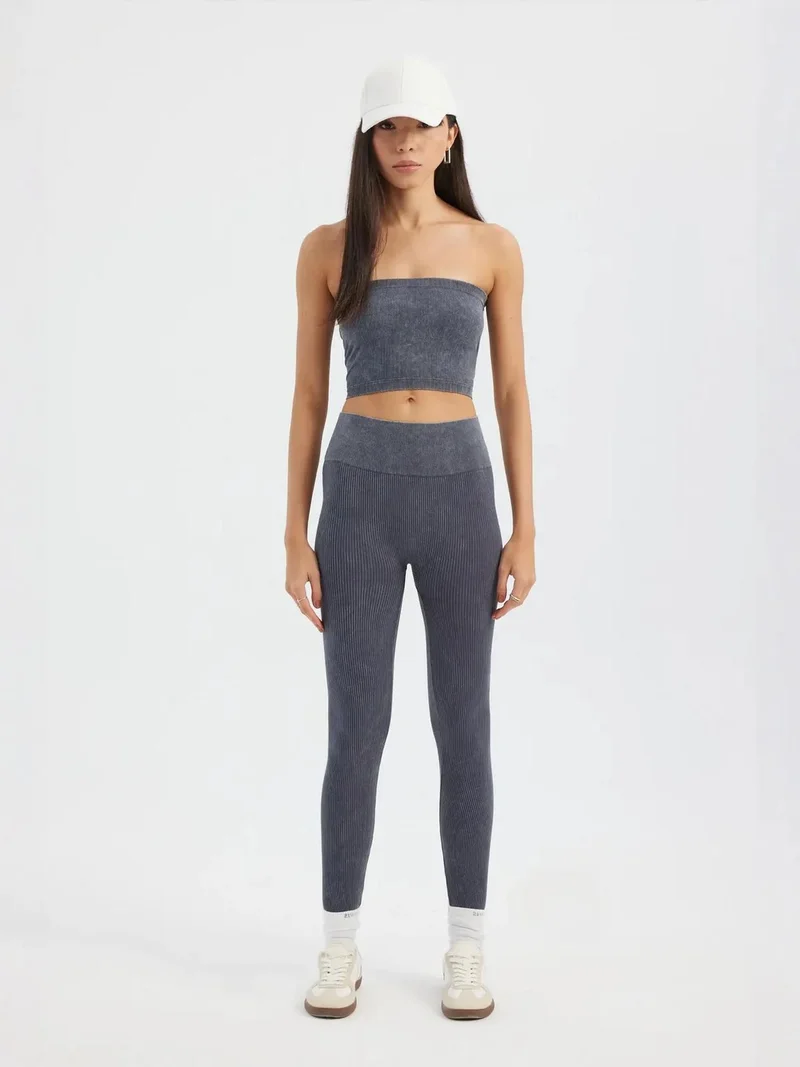 HICCUP Acid Washed Strapless Ribbed Crop Top