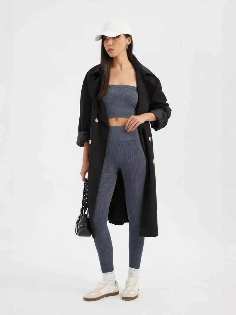 هيكاب بلوزة قصيرة بدون حمالات مضلعة مغسولة بالحمض