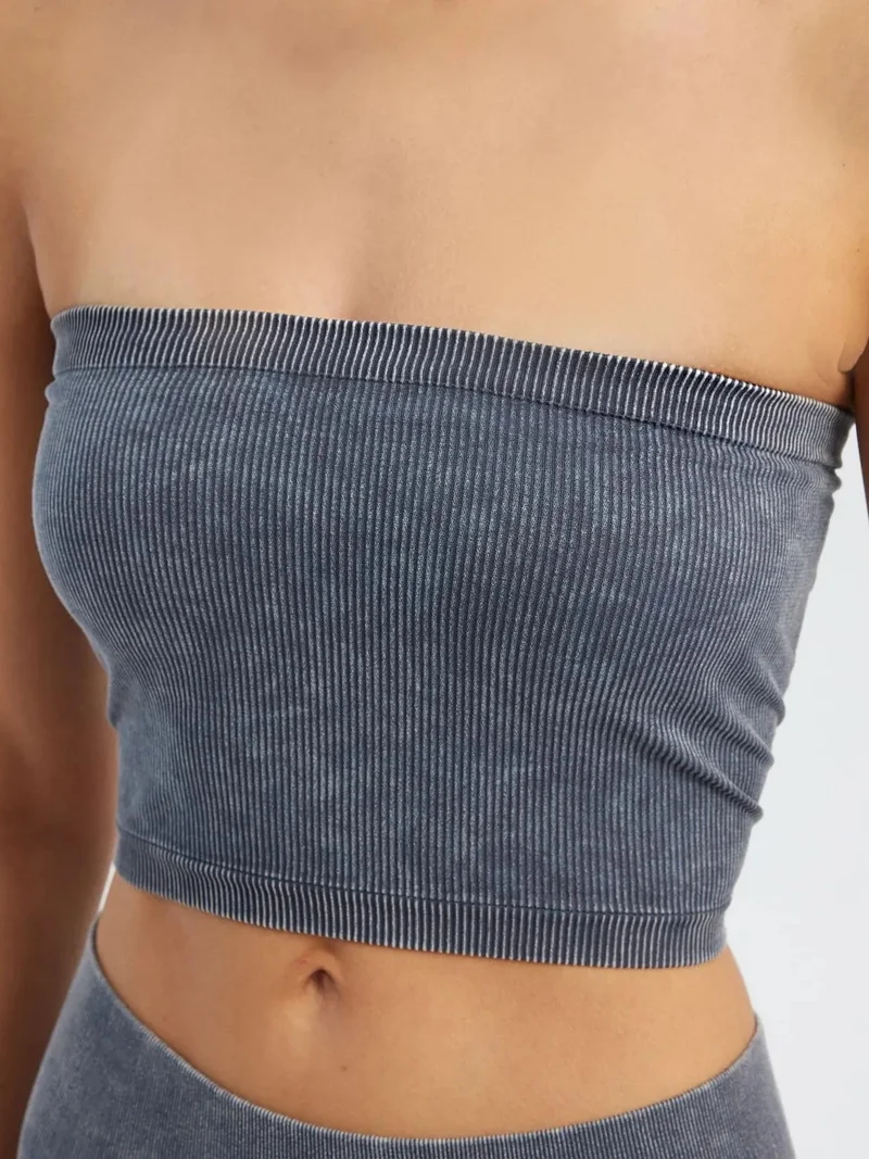 HICCUP Acid Washed Strapless Ribbed Crop Top
