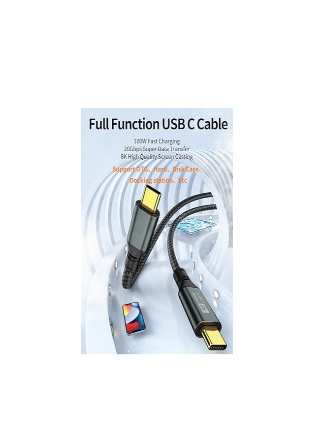 PD Fast Charging Cable - Data Cord - USB C to Type C - USB 3.2 - Gen3 - Thunderbolt 3 - E-Marker Chip - 20Gbps - 8K@60Hz - 20V/5A - 100W -1M - Black - Image 5