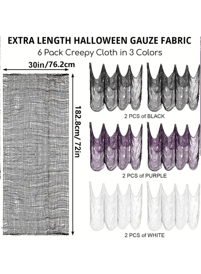 6 Pcs Vintage Gothic Horror Black Heavyweight Cheesecloth Muslin Fabric For Halloween Party Decorations Crafts Wall Yard Ornaments Durable Material Ideal Spider Webs Ghosts Bats Witches Easy Hang Indoors Outdoors Textured Distressed Look Scary Atmosphere Perfect DIY Projects Supplies Eerie Textures - Image 3