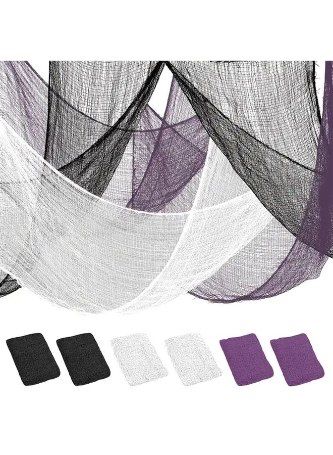 6 Pcs Vintage Gothic Horror Black Heavyweight Cheesecloth Muslin Fabric For Halloween Party Decorations Crafts Wall Yard Ornaments Durable Material Ideal Spider Webs Ghosts Bats Witches Easy Hang Indoors Outdoors Textured Distressed Look Scary Atmosphere Perfect DIY Projects Supplies Eerie Textures - Image 1