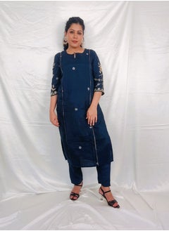 PRIYA’S PANACHE PRIYA'S PANACHE Bold Blue Silk Kurta Pant Set with Organza Dupatta.  - Image 5