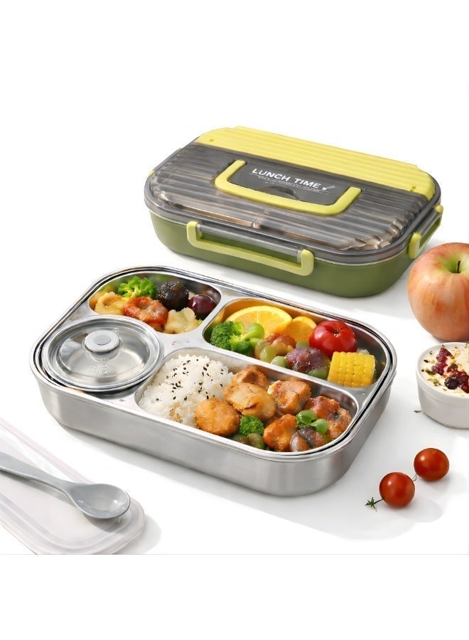 VIO Kids Stainless Steel Lunch Box Leak Proof Reusable Bento Box with 4 Compartments and Sealed Container Stainless Steel Bento Lunch Food Box for Kids or Adults with Lockable Clips Portion Control Food Container Back To School Essentials Kids Lunch Box Travel Food Container 25CM X 18 CM X 5 CM - Image 1