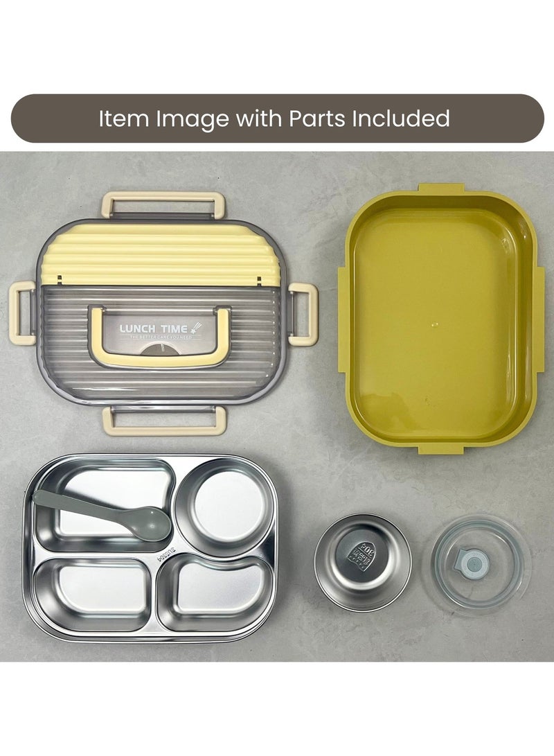 VIO Kids Stainless Steel Lunch Box Leak Proof Reusable Bento Box with 4 Compartments and Sealed Container Stainless Steel Bento Lunch Food Box for Kids or Adults with Lockable Clips Portion Control Food Container Back To School Essentials Kids Lunch Box Travel Food Container 25CM X 18 CM X 5 CM - Image 3