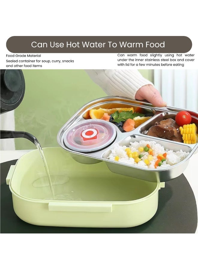 VIO Kids Stainless Steel Lunch Box Leak Proof Reusable Bento Box with 4 Compartments and Sealed Container Stainless Steel Bento Lunch Food Box for Kids or Adults with Lockable Clips Portion Control Food Container Back To School Essentials Kids Lunch Box Travel Food Container 25CM X 18 CM X 5 CM - Image 5