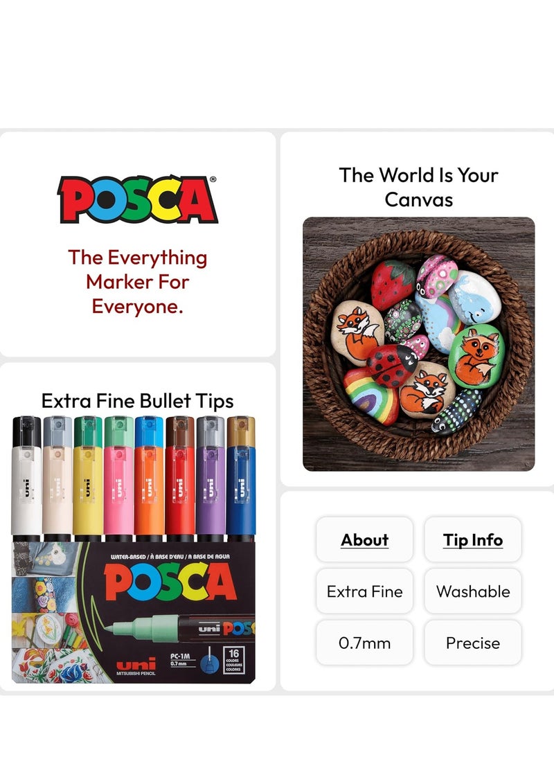 POSCA 16 Colors  Paint Marker Pen (PC-1M), Extra Fine 0.7 mm  for Rock Painting, Fabric, Glass, Metal, and Graffiti.  - Image 3